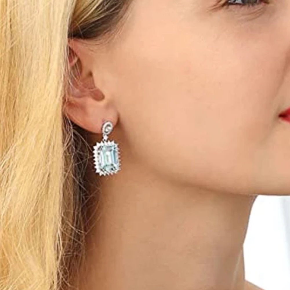 Aquamarine & Crystal Dangle Earrings - Picture 4 of 4